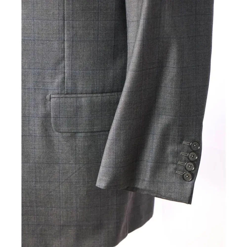 $1,695 LORO PIANA For HICKEY FREEMAN-Gray Plaid Wool Suit- 46R
